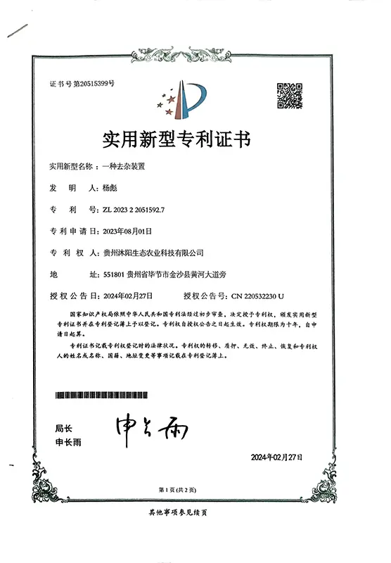 一种去杂装置-实用新型专利证书